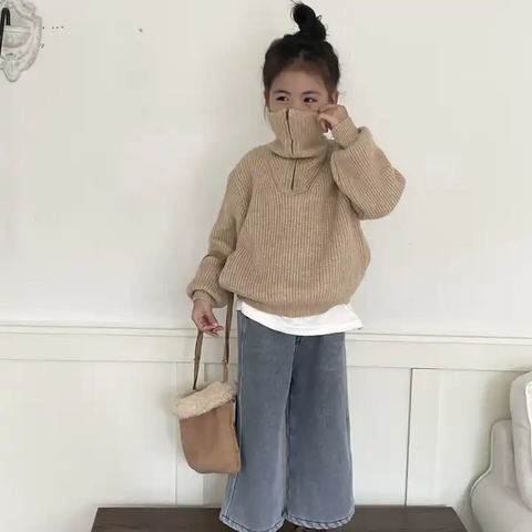 Girls Sweater With Half Zipper