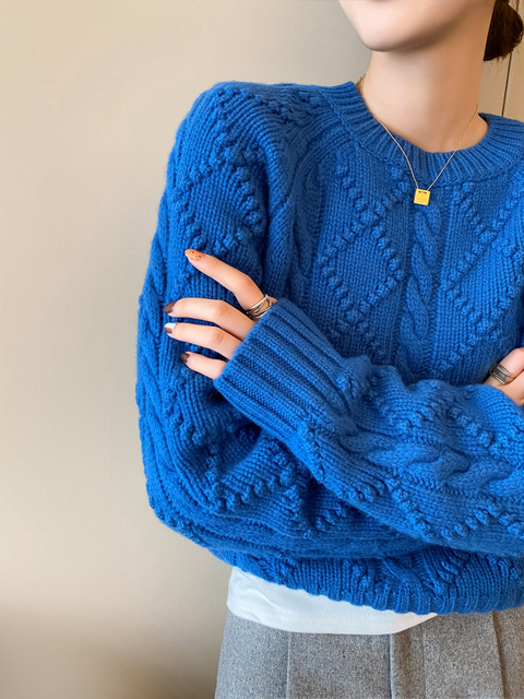 Women's Round Collar Sweater Blue