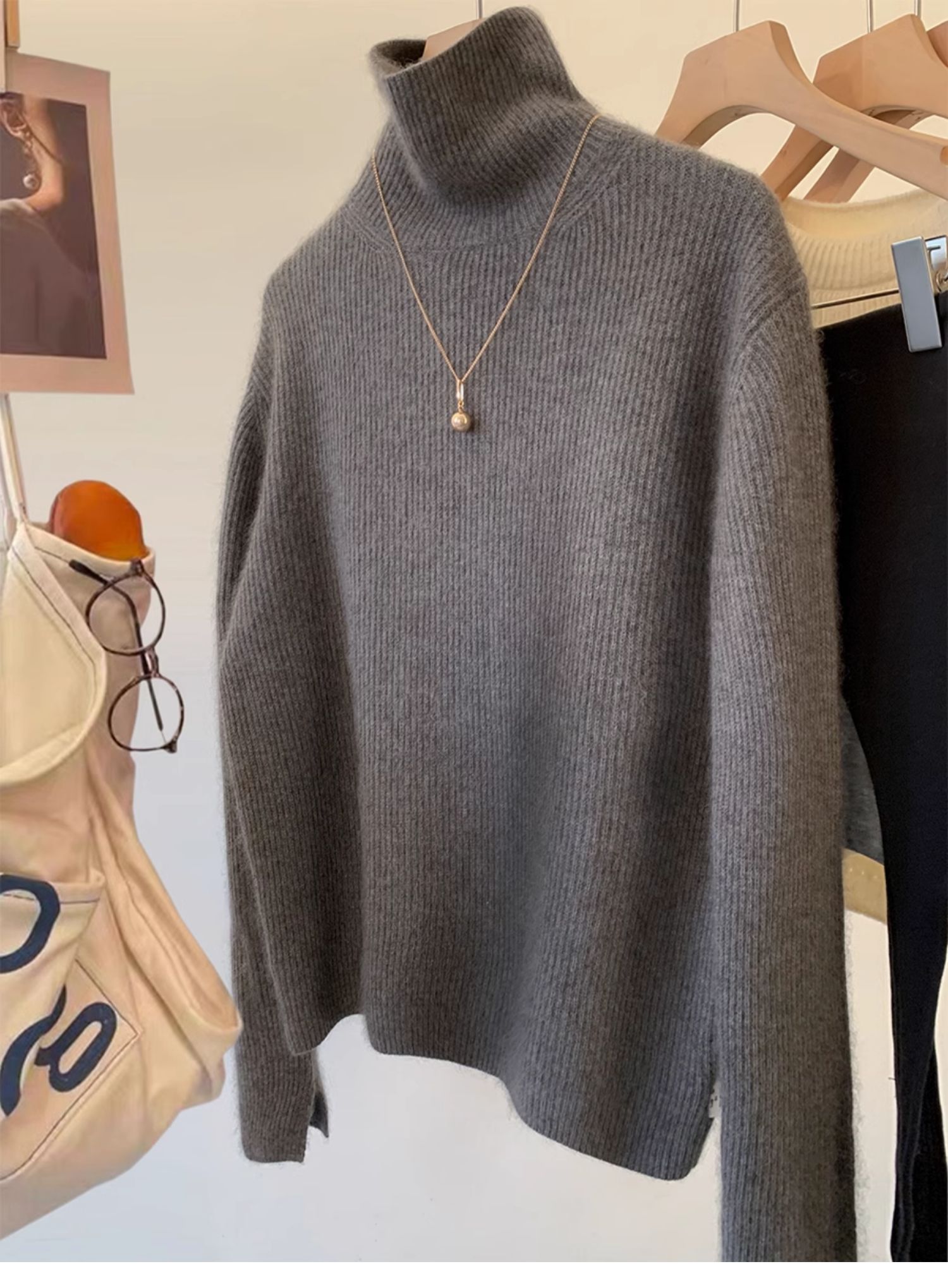 Gray Turtleneck Sweater for Women