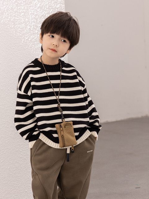 Boys' Black And White Striped Sweater