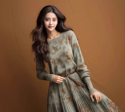 Printed Knitted Sweater Dress