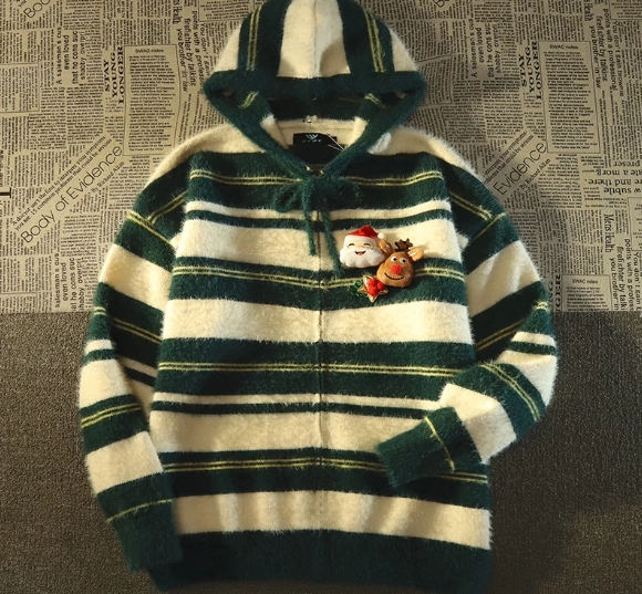 Red Stripe Christmas Hooded Sweater