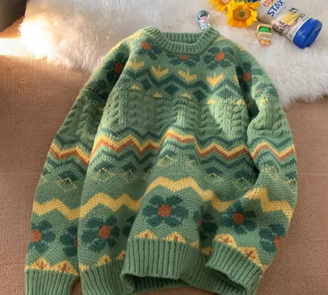 Plus Size Loose Green Knitted Sweater