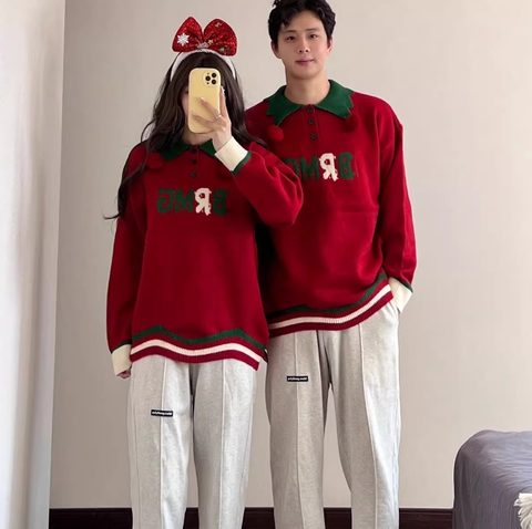Polo Neck Christmas Sweater Red