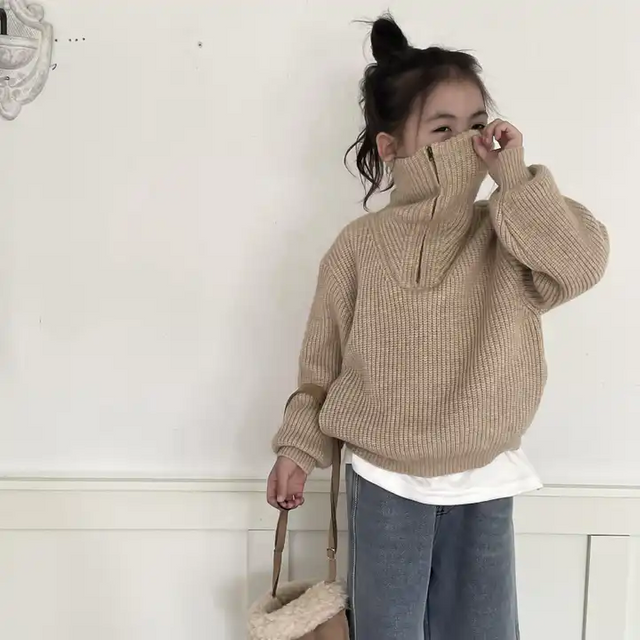 Girls Sweater With Half Zipper