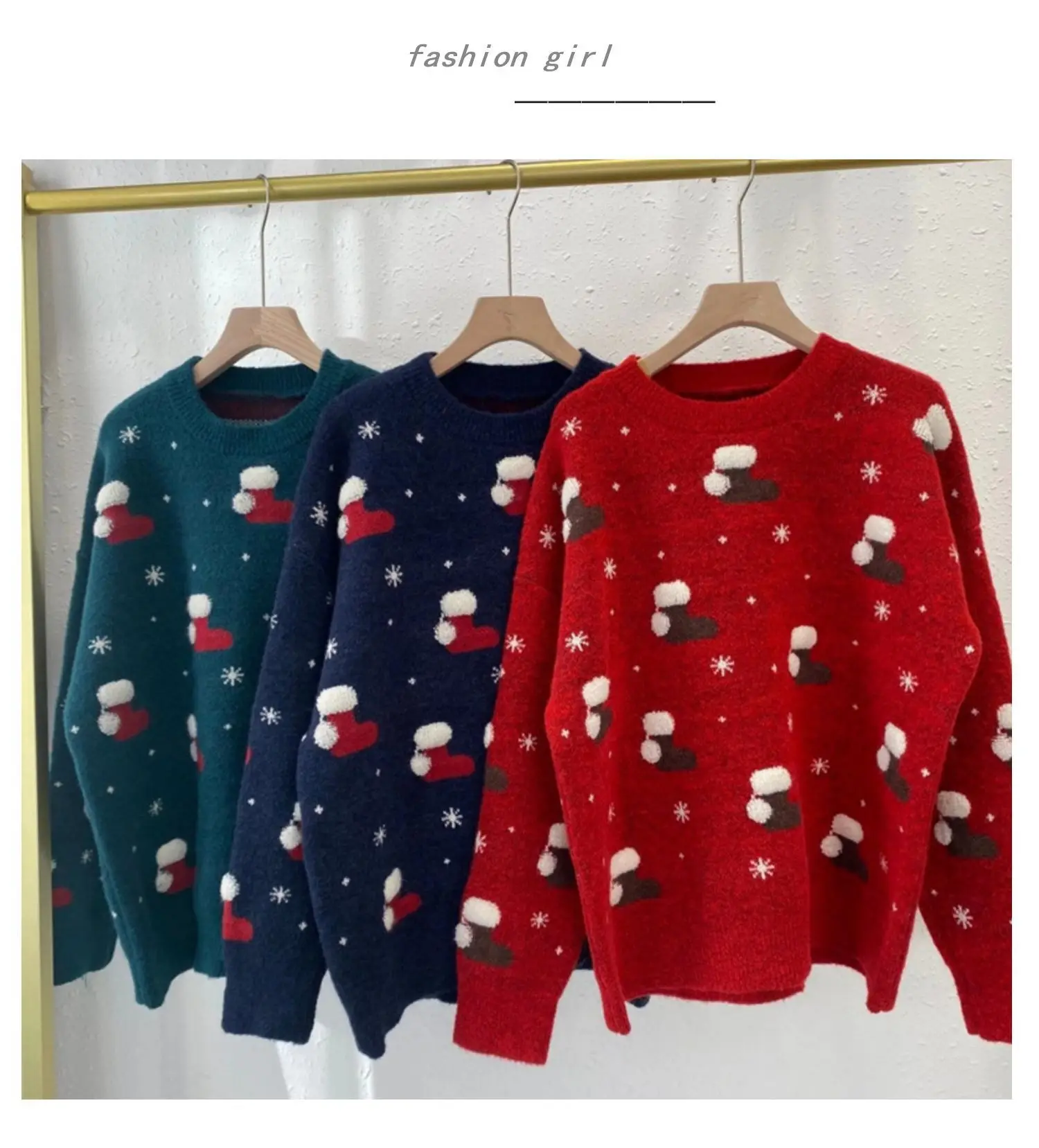 knitted red printed pullover commuter sweater women