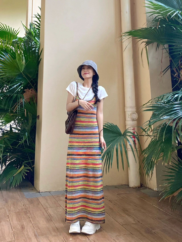 Rainbow Striped Knitted Dress