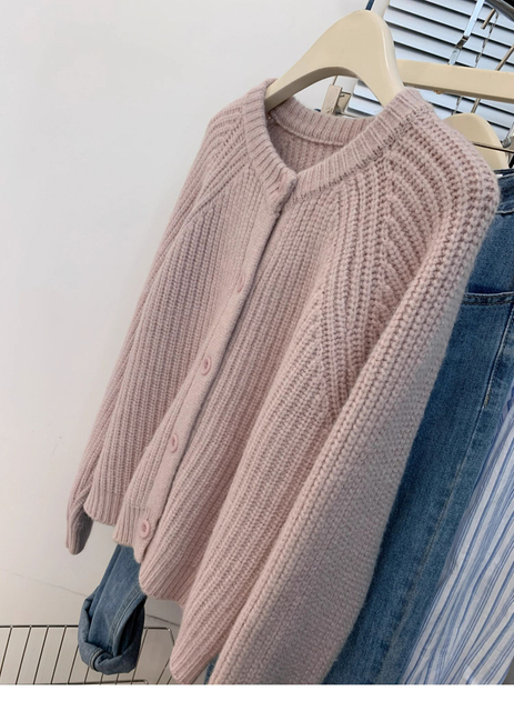 Pink Knit Cardigan Sweater for Women