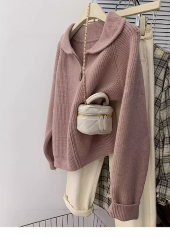 Polo Neck Zipper Sweater Women