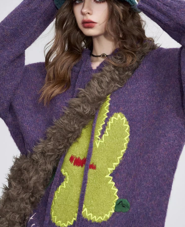 Hooded Loose Sweater for Women purple
