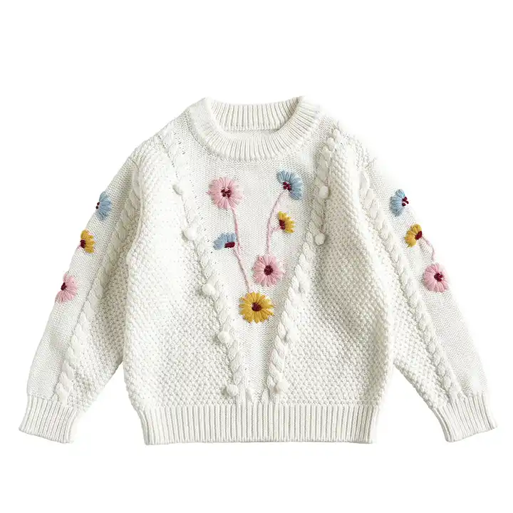 Girls Floral Embroidered Knitted Sweater