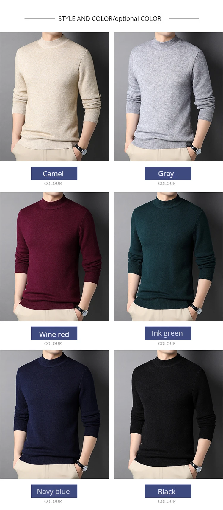 Mens Turtleneck Sweaters and Pullovers Winter color