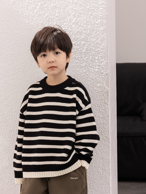 Boys' Black And White Striped Sweater