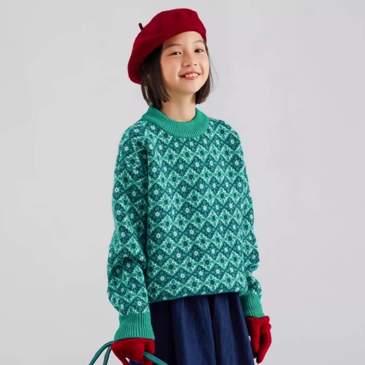 Girls' Vintage Lattice Jacquard Sweater