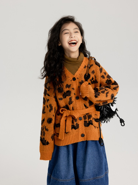 Girl's Leopard Jacquard Sweater