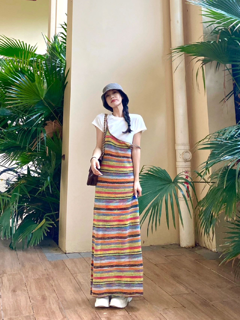 Rainbow Striped Knitted Dress