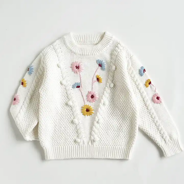 Girls Floral Embroidered Knitted Sweater