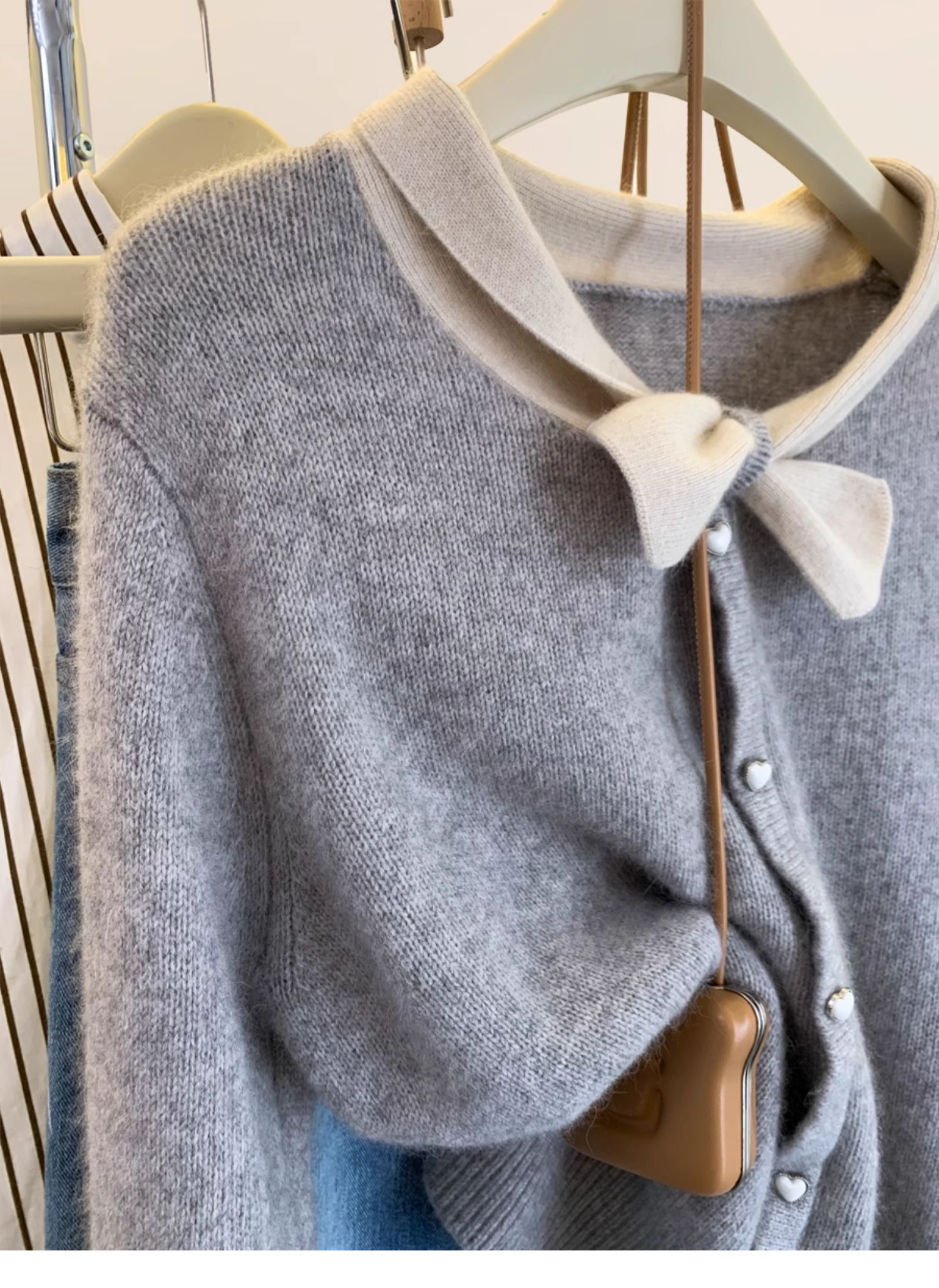 Bowknot Pullover Women's Sweater gray