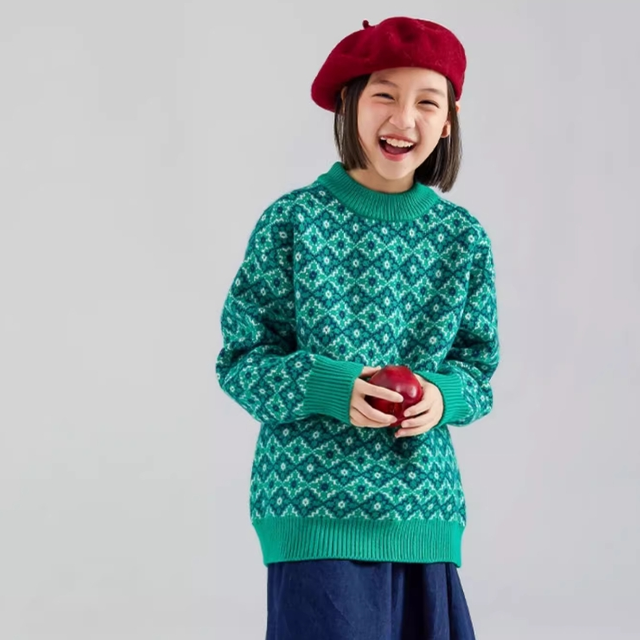Girls' Vintage Lattice Jacquard Sweater