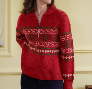 Zipper Pullover Lapel Sweater