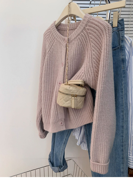 Pink Knit Cardigan Sweater for Women