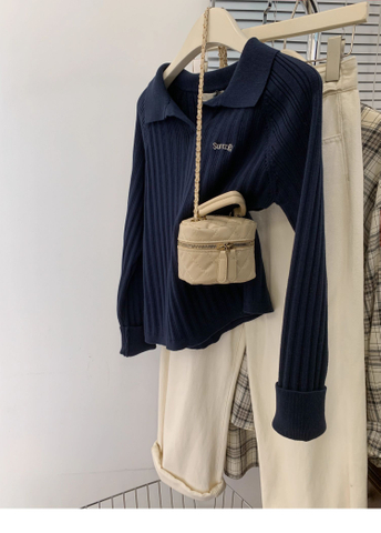 Thin Lapel Knitted Women's Sweater