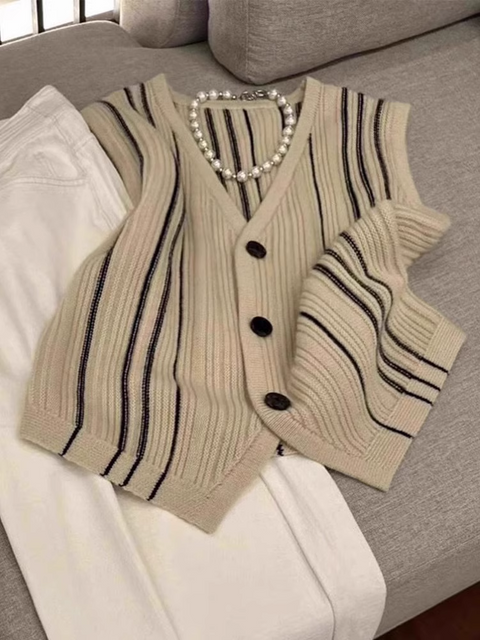 Vintage Striped Knit Tank Top for Women