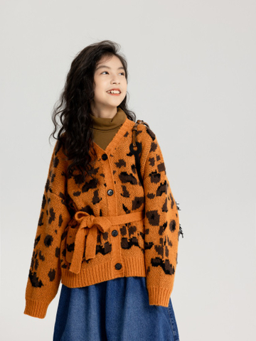 Girl's Leopard Jacquard Sweater