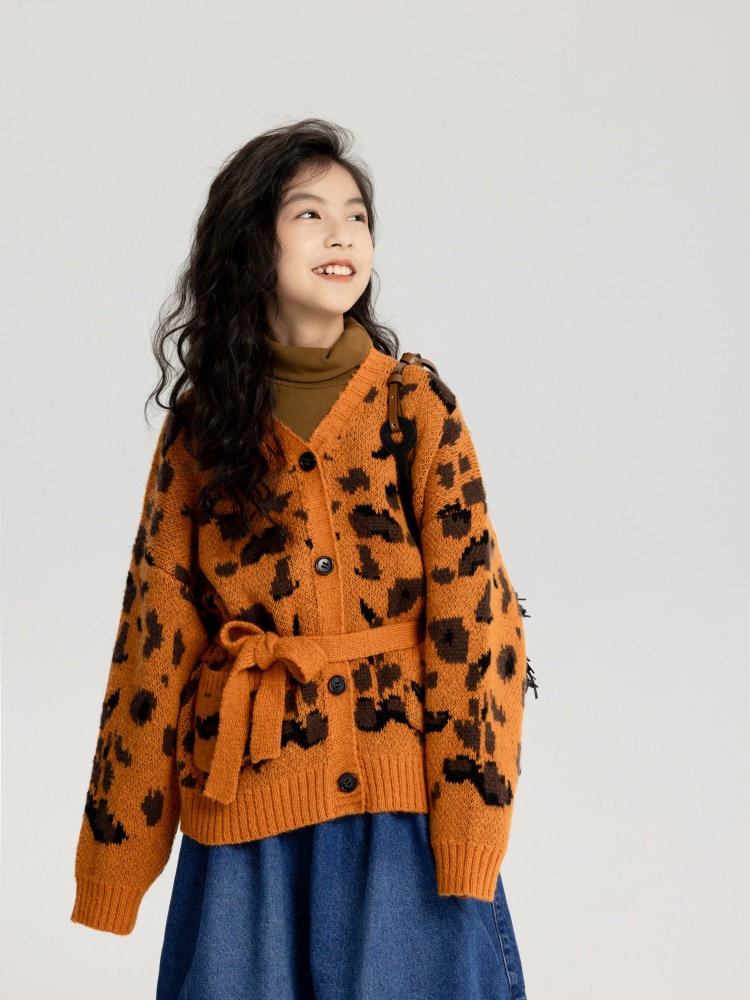 Жаккардовый свитер с леопардовым принтом для девочки