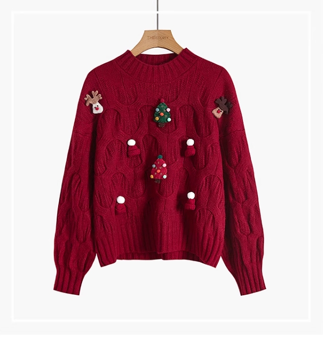 Piros kötött karácsonyi pulóver
