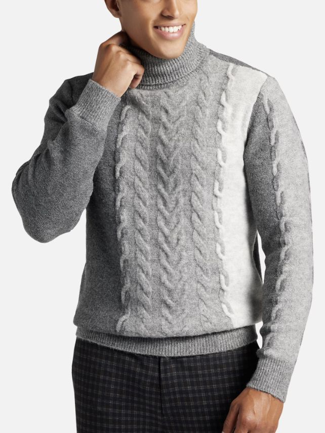 cable knit turtleneck sweater outfits for men