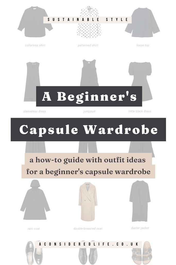 a how-to guide with outfit ideas for a beginner's capsule wardrobe