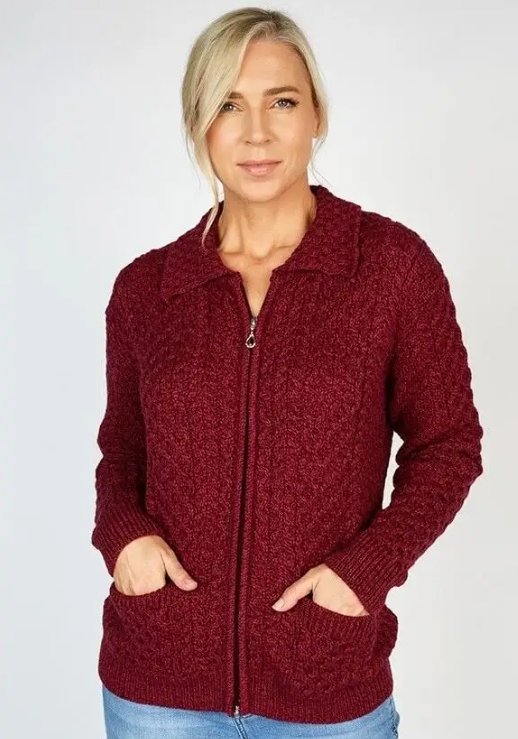 Cardigan Full Zip with Collar Raspberry